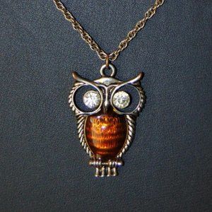 Silver Tone Necklace with Crystal Owl Pendant